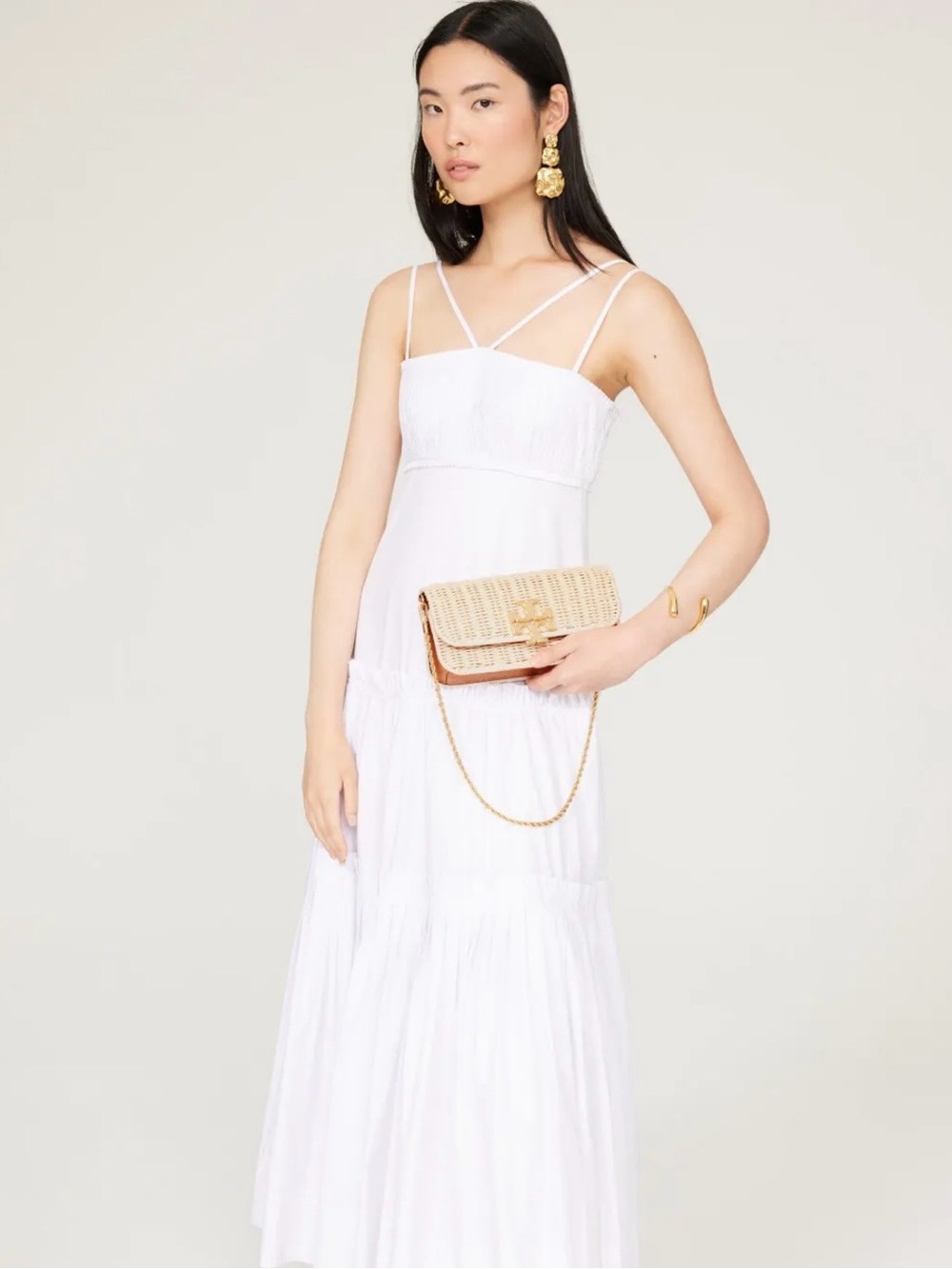 Tory Burch Eleanor Wicker Clutch with Gold Chain - Picture 6 of 6